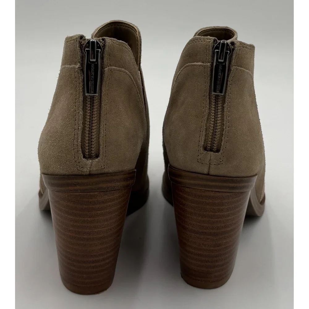 Vince Camuto Gradina Womans 6.5M Ankle Boots Tan Faux Suede Pointed Toe Back Zip